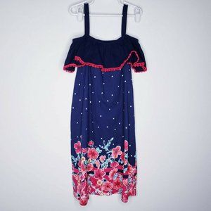 MALWEE Kids Girls Blue Floral Coild Shoulder Dress